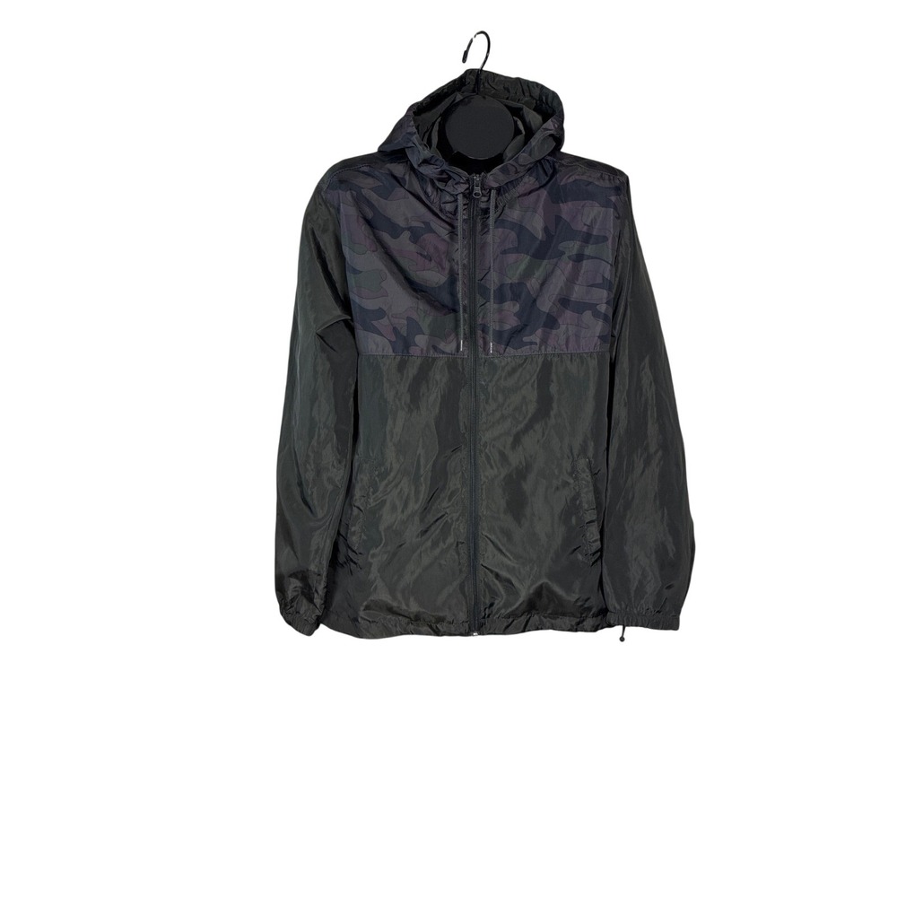 Beautiful Giant Windbreaker L Camo Olive Green drawstring hem 2 pockets outdoors